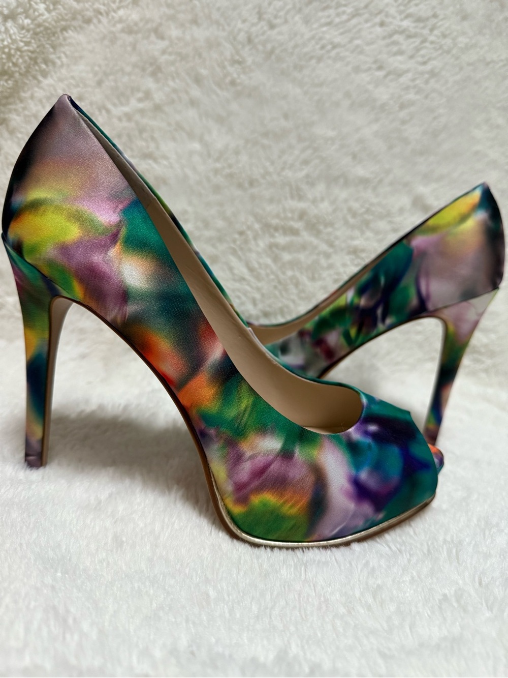 Guess Multicolor Satin Peep-Toe Stiletto Heels